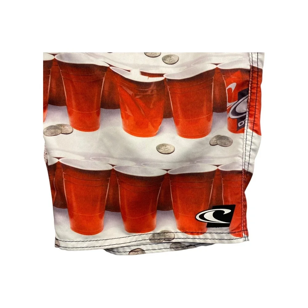 O'Neill Mens Swim Trunks Board Shorts Red Cup Coin Print‎ Size 30